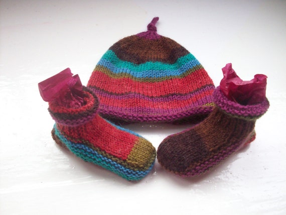 Wool baby hat booties fun set small first size or premature baby