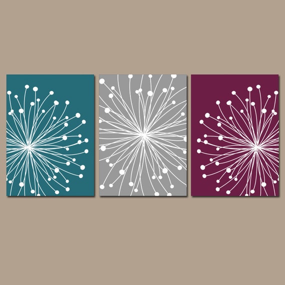 DANDELION WALL ART Teal Maroon Gray Wall Art Dandelion