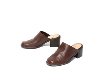 size 5.5 CLOGS brown leather 80s 90s MINIMAL high heel mules boots