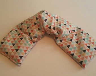 Rice Heating Pad, Heating Pack, Heated Neck Wrap, Microwave Heating Pad, Flax seed, Scented or Unscented - Peach Triangle and Black