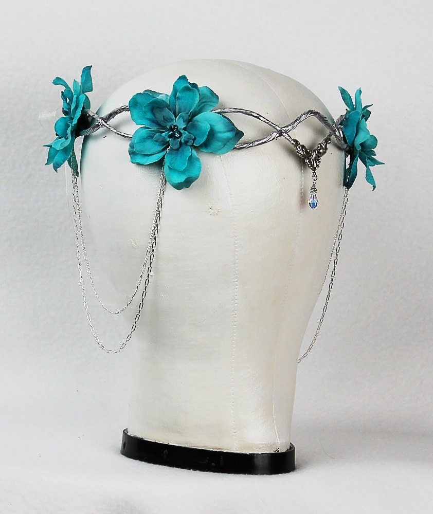 Flower Crown in Silver and Teal Floral Crown Headpiece