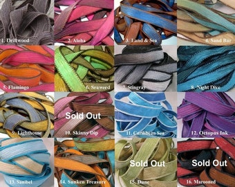 Hand Dyed Silk Ribbons, EXTRA Wrap Bracelet Replacement Silk Ribbons, Nautical Colors, Beach Tones, Vibrant Shades, Tie Dyed Hues, 14 COLORS