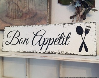 BON APPETIT, French Signs, Kitchen Signs, Bon Appetit Signs, Home Decor, 7 x 24