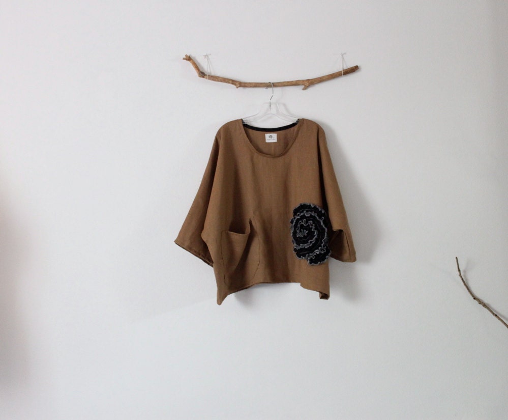 black flower ginger linen top over size ready to wear