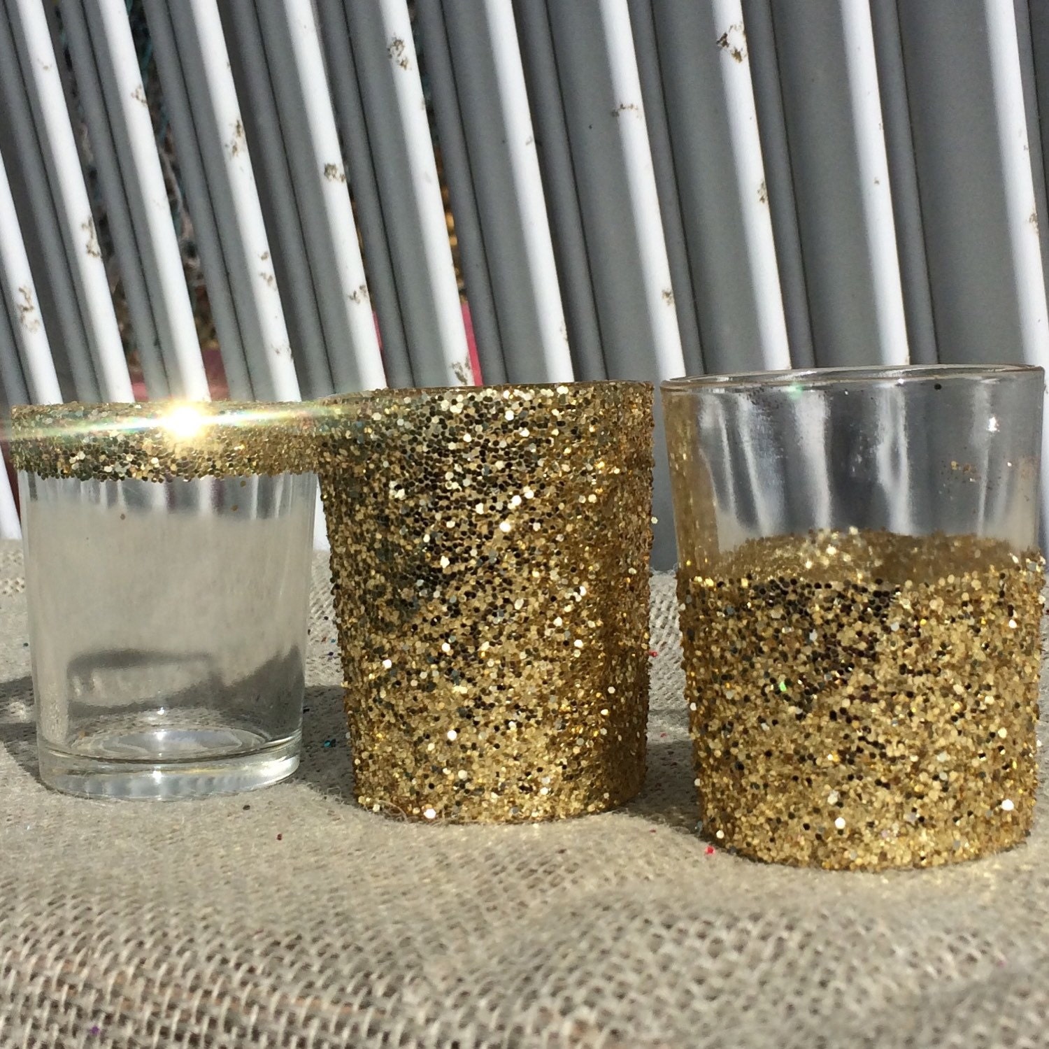 12 Gold Glitter Votive Candle Tea Light Holders Wedding Party
