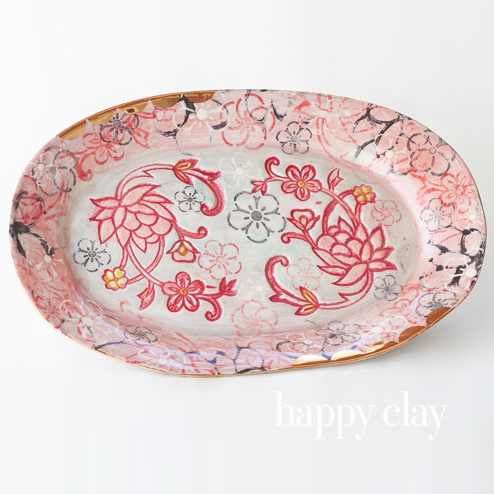 Ceramic Serving Platter in Lotus Garden 11x17