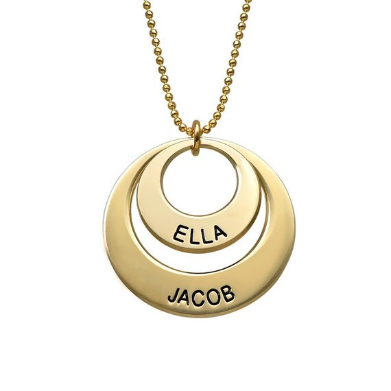 10K Gold Disc Necklace with engraved Two Names by SincerelyMePJD