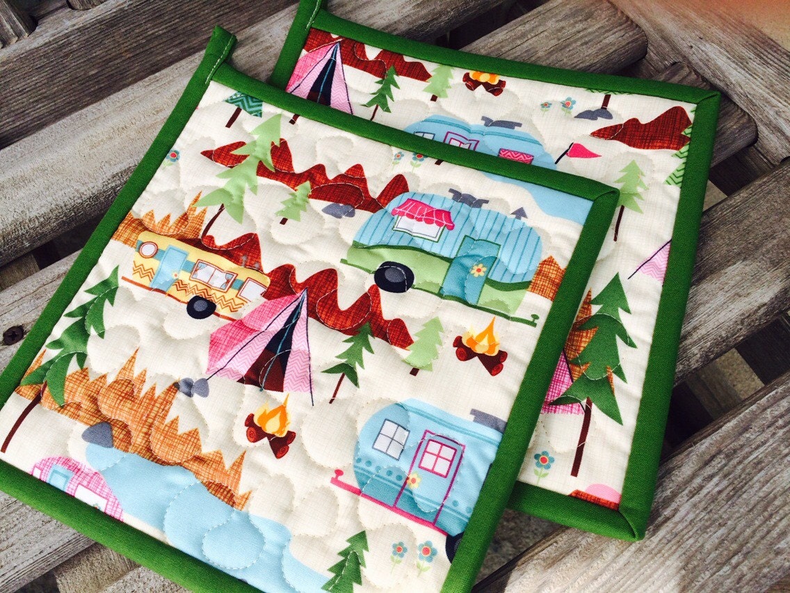 Quilted Pot Holders Camping Pot Holders Retro Potholders