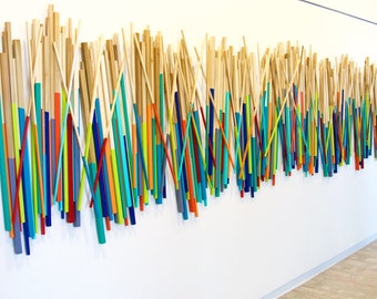 Large Wall Sculpture | Wood Wall Art | Modern Wall Decor | Wood Stick Art | Corporate Lobby Art | Rosemary Pierce Modern Art | sku#ST33002