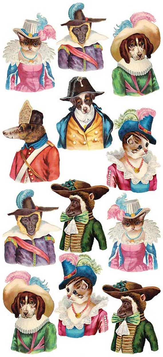 Self Adhesive Victorian Animal Stickers 1 Sheet Colorful