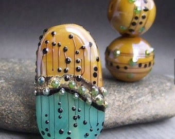 MruMru Handmade Lampwork Glass Bead Earring Pair plus Focal TRIO. Sra
