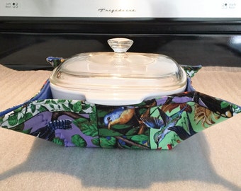 NESTING BIRDS MICROWAVE Bowl / Small Casserole Dish Cozy for microwave cooking, kitchen, trivets, hot pads