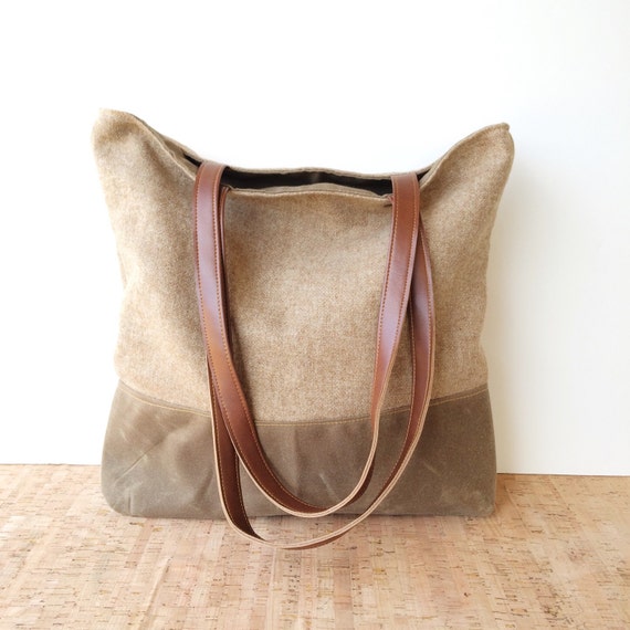portfolio tote wool and waxed canvas tote bag brown waxed