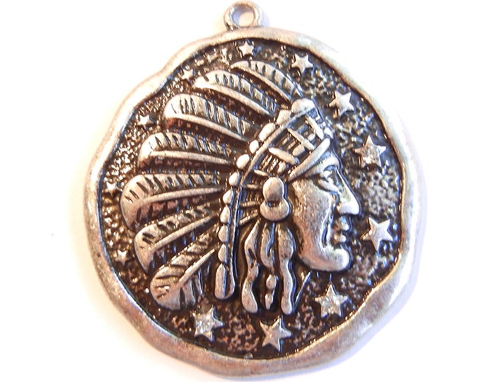 Antique Silver Round Indian Head Charm