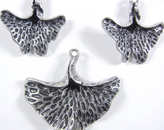 Set of Antique Silver-tone Ginkgo Leaf Pendant and Charms