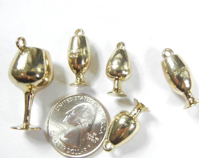 Set of 5 Dimensional Wine Cup Charms Gold-tone