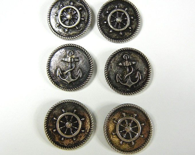 Set of 6 Double Link Round Nautical Charms