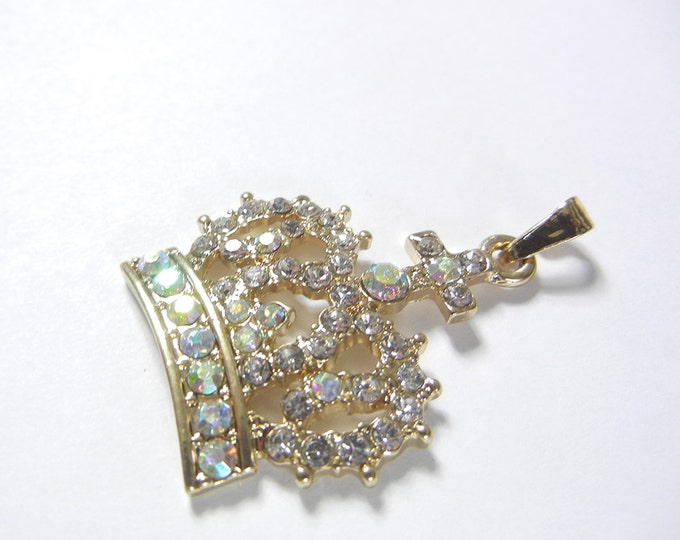 Rhinestone Crown Pendant Gold-tone