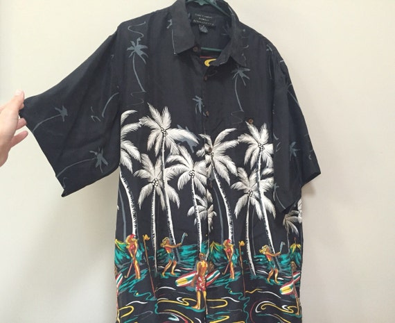 Silk Hawaiian Shirt XL Mens Vintage Hawaiian Silk Shirt