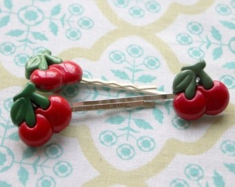 red double cherrie hair bobby pins,cherry silver hair bobby pins,double cherries,women,teens,girls,surprise bags,costume party,cherry pins