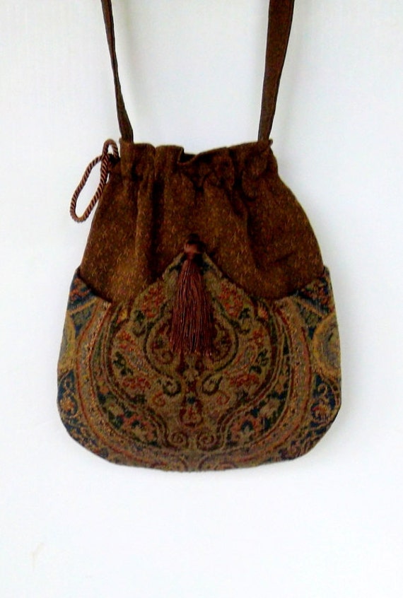 Tapestry Bohemian Drawstring Bag Bronze Crossbody Bag