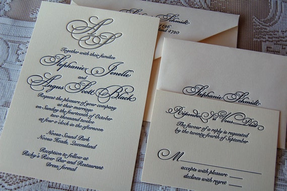 Letterpress Wedding Invitation sample Wedding by SmallPrinter