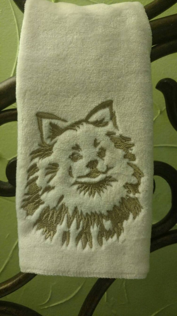 Items similar to Embroidered Pomeranian decorative hand Towel on Etsy