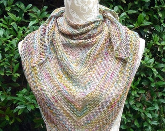 Hand Knit Triangular Lace Shawl Rich Pastels