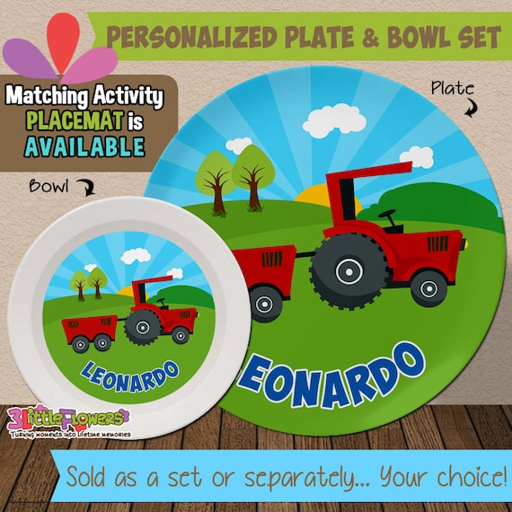 Tractor Plate and Bowl Set Personalized by 3littleflowers on Etsy