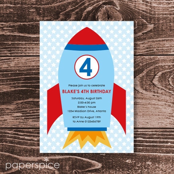 Space Rocket Party Invitation – DIY Printable Personalized (Digital File) Il_570xn