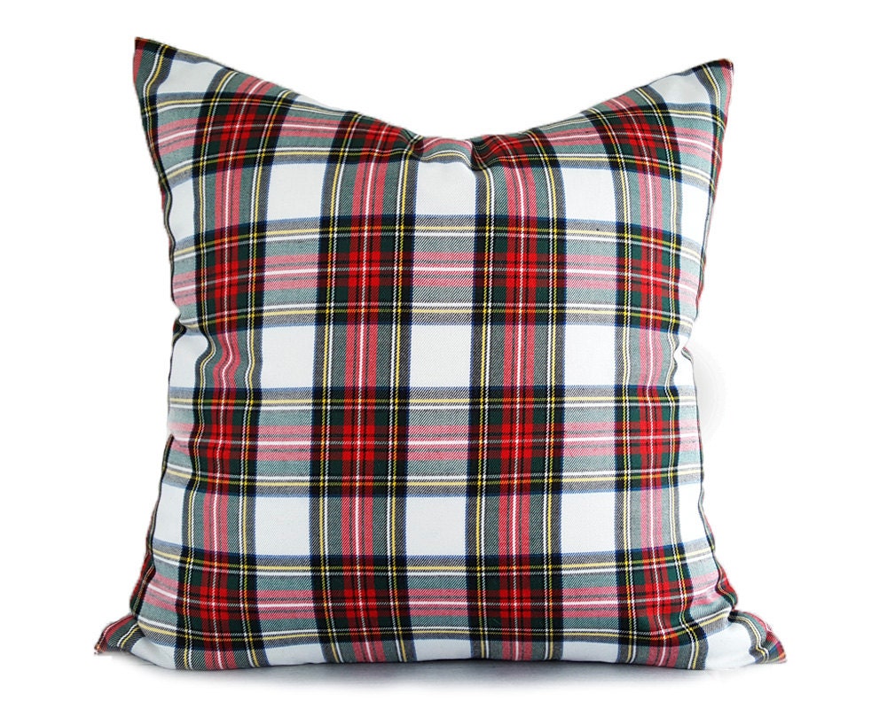 White Red Plaid Pillows Christmas Pillow Cover White Tartan