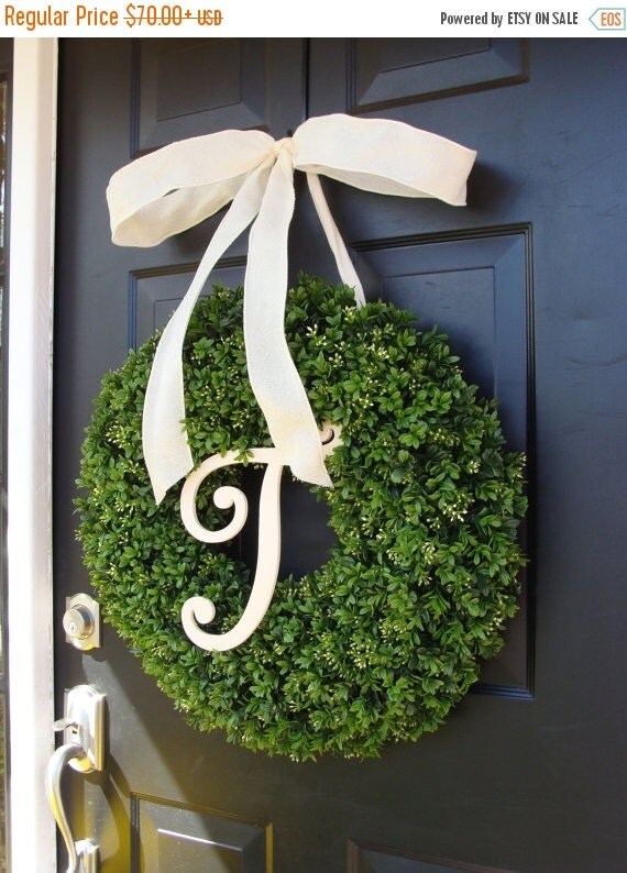 SUMMER WREATH SALE Faux Boxwood Wreath Monogram by ElegantWreath
