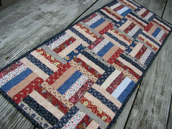 Quilted Table Runner Traditional Rail Fence 15 x 40 inches