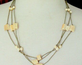 Vintage Necklace Bone Beaded Multi strand Statement