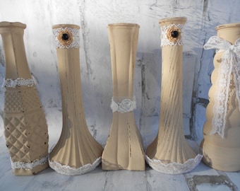 Painted Vases, Shabby Chic Vases, Glass Vases, Wedding Vases, Party Vases, Bud Vases, Upcycled Vases