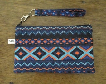 Aztec Wristlet Clutch Purse, Zipper Pouch, Ready to Ship