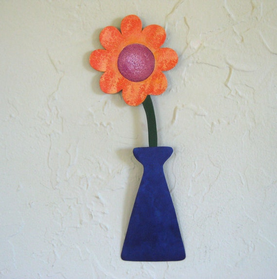 Metal flower sculpture vase home wall decor reclaimed metal
