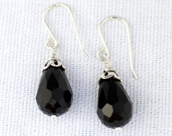 Wire-wrapped Black Onyx Teardrop Earrings F956