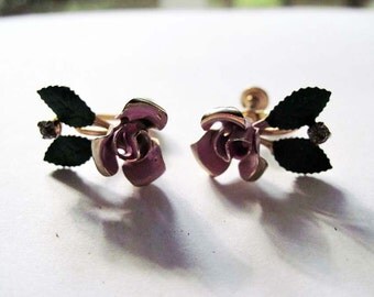 Vintage Enamel Rhinestone Flower Earrings