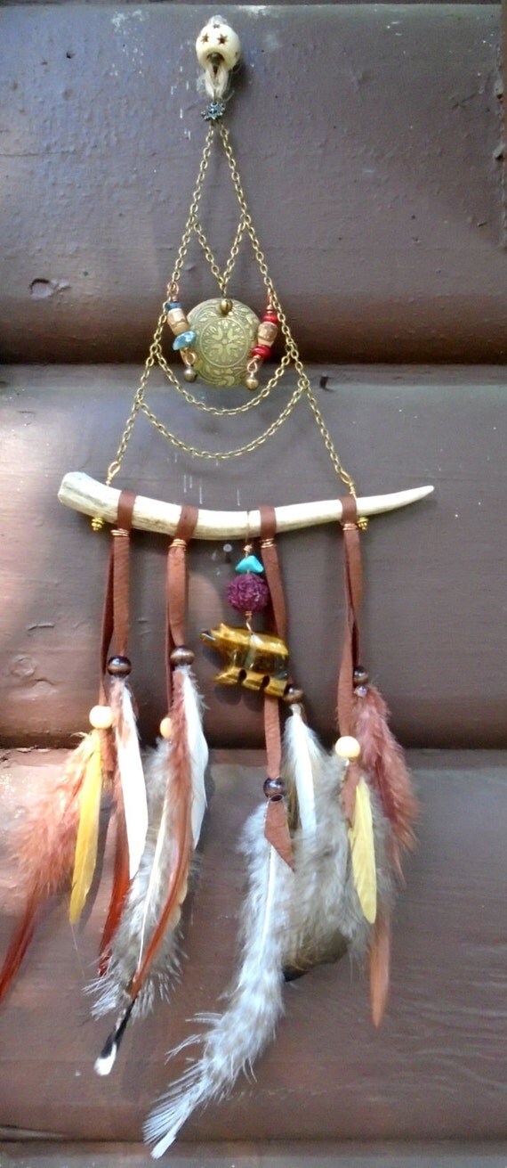 DeviDesigns Bear Totem Wind Chimes Wallhanging Fairy Bells