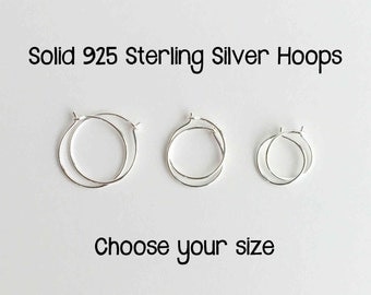 Tiny Hoop Earrings. Solid 925 Sterling Silver Hoops. Silver Hoops. Sterling Silver Hoop Earrings. Choose your Size. One PAIR (2 hoops)