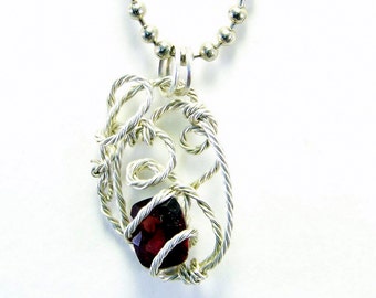 Wire Wrap Garnet Pendant | Wire Wrapped Red Pendant | Sterling Silver Wrapped Garnet | January Birthstone Pendant | Faceted Garnet Pendant