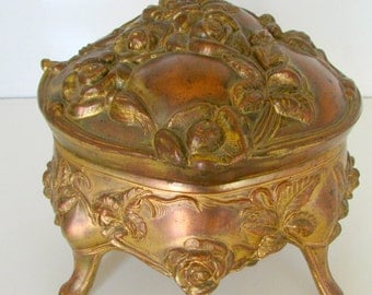 Victorian Jewelry Casket Box Large Art Nouveau Jewelry Box B and W Antique Jewelry Trinket Casket Box Gold Roses