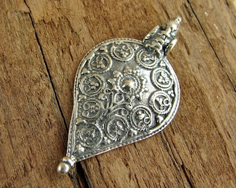 Sterling Silver Pendant - Ornate Sterling Silver Floral Filigree Teardrop Pendant - One Piece - poft