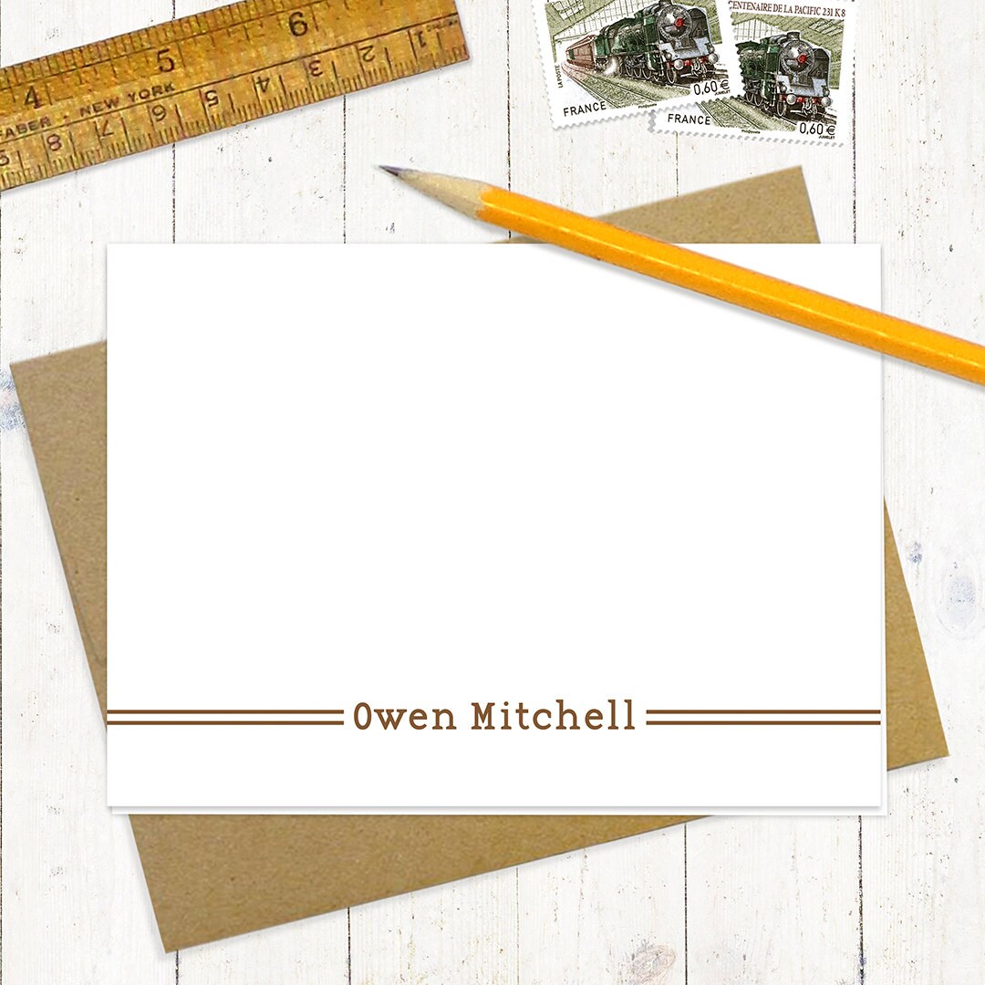 personalized note cards stationery set DOUBLE LINES set of