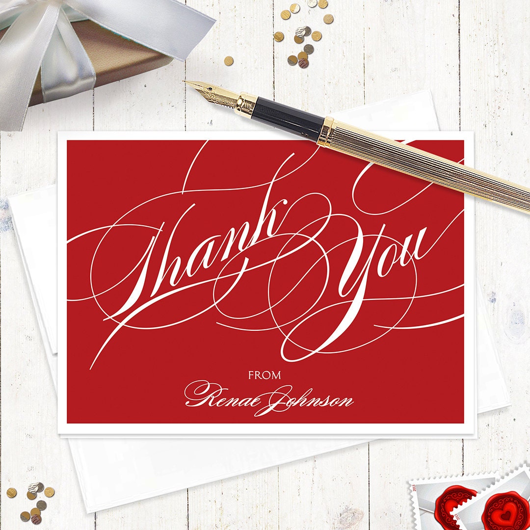 personalized thank you note cards - FANCY THANK YOU - set of 8 folded cards - thanks - personalized stationary set