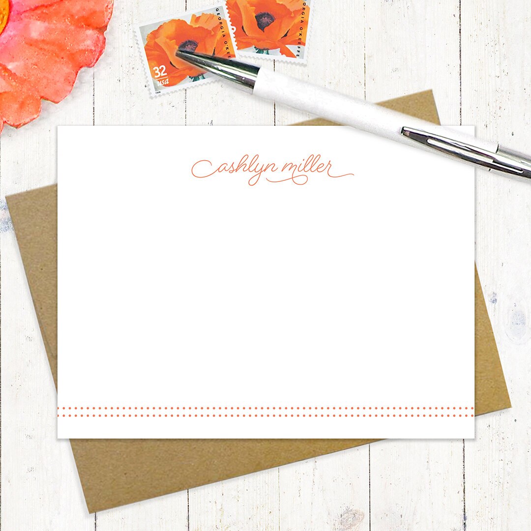 personalized notecard set - SCRIPT AND DOTS - set of 12 flat note cards - personalized stationery - stationary - typography