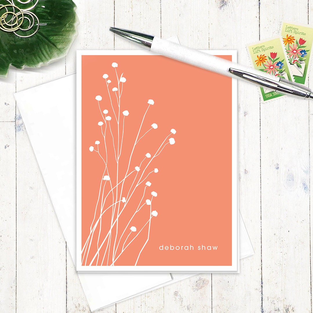 personalized stationery set - BOTANICAL DAINTY FLOWERS - set of 8 folded note cards - personalized stationary - choose color