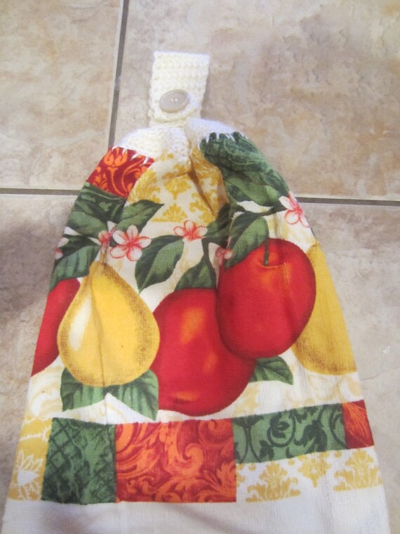 Apple And Pears Double Sided Hanging Kitchen Towel With Cream