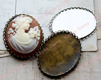 Oval 30x40mm Double Lace Edge Base Cabochon Setting for Brooch or Pinback Antique Brass Antique Silver - 2 pcs
